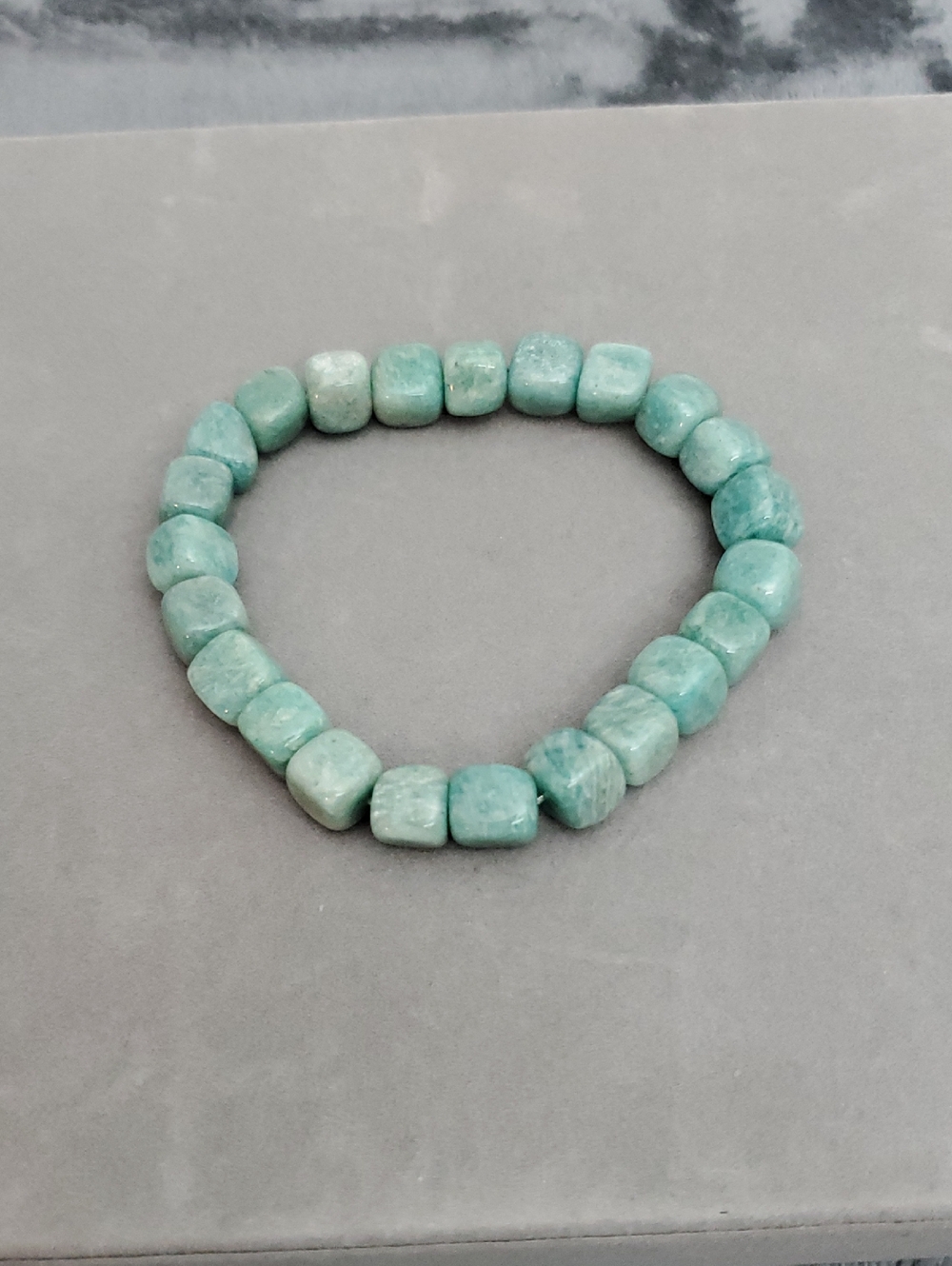 Amazonite Cube Bead Stretch Bracelet - Aqua Green